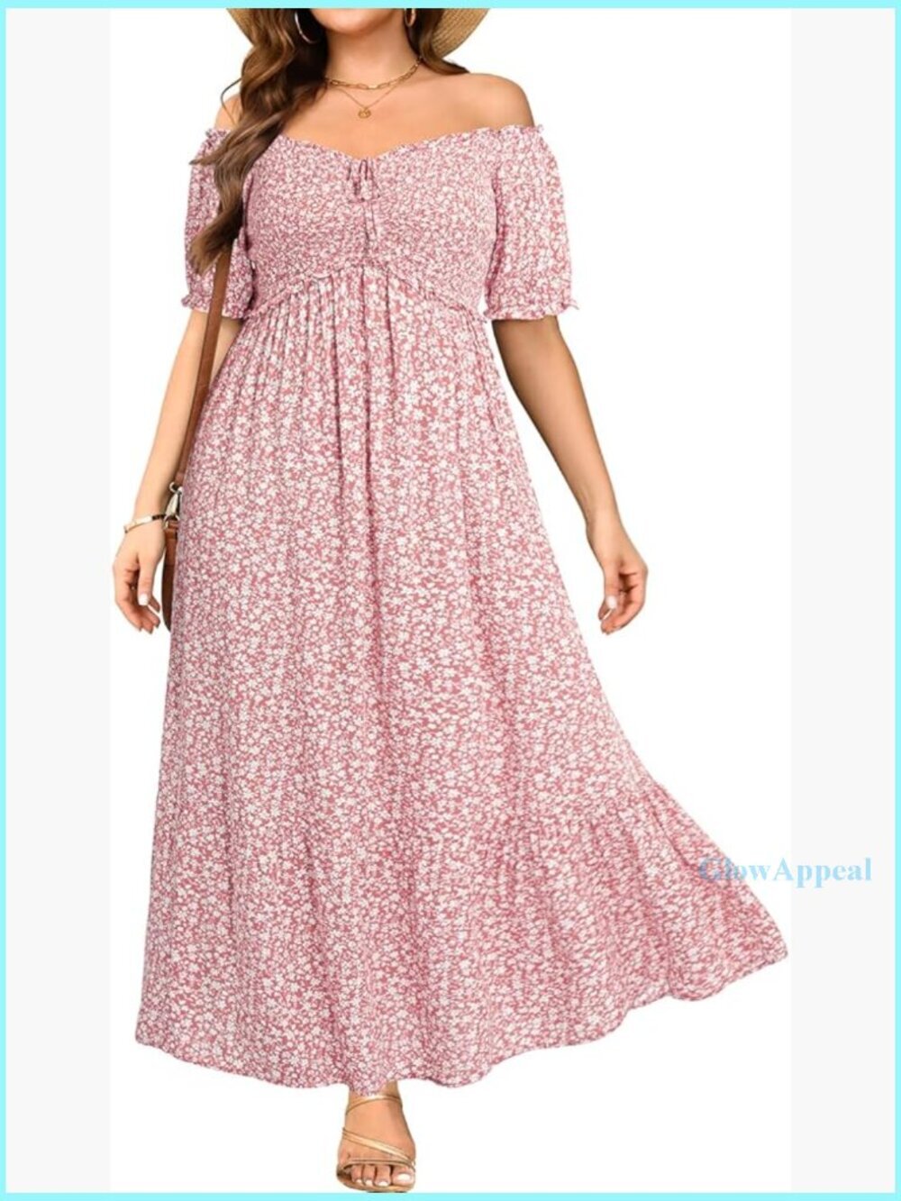 Plus Size Off Shoulder Puff Sleeve A Line Maxi Dress Boho Summer